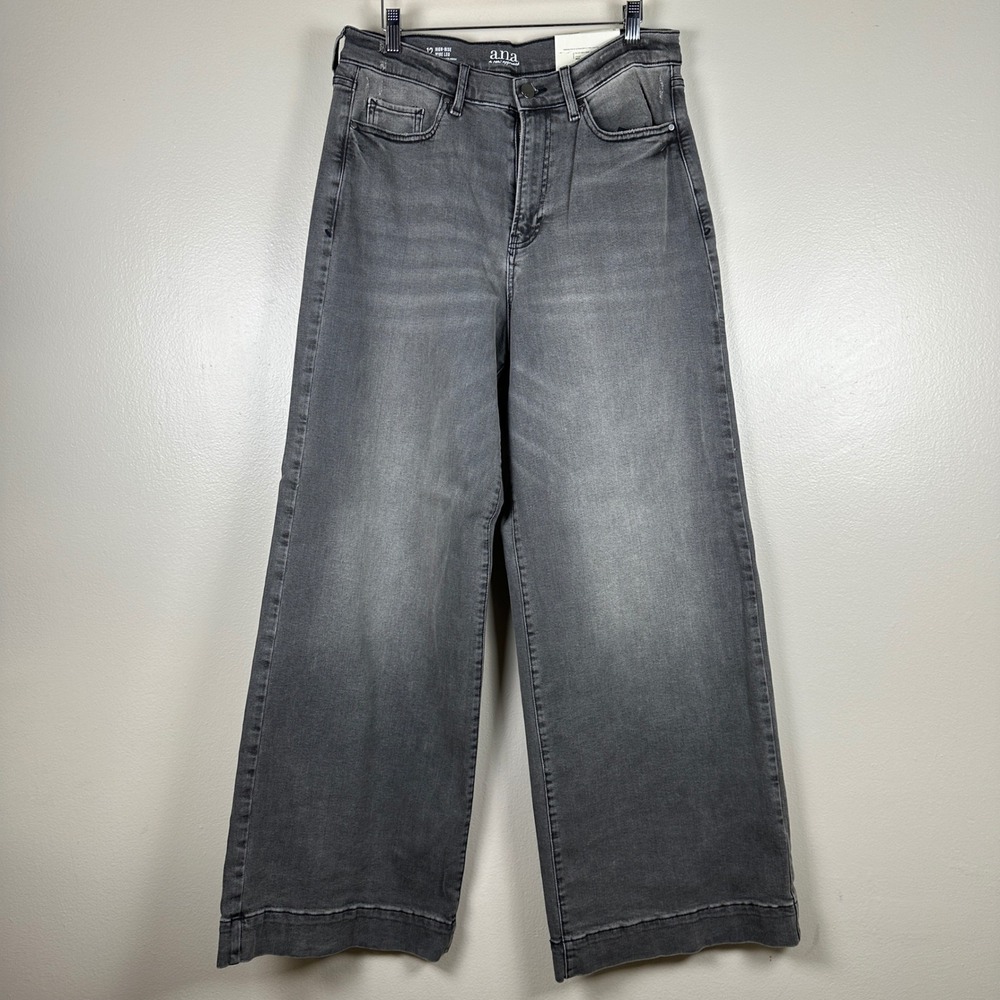 a.n.a Women's 12 High-Rise Wide Leg Jeans Grey Med Alloy Stretch Denim Y2K NEW